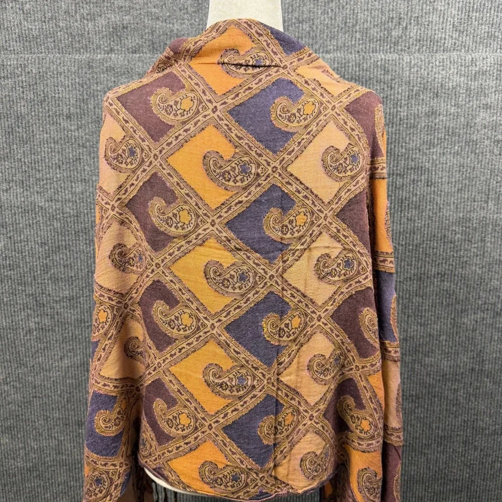 Paisley Shawl Wrap Womens Brown Purple Orange Woven Pashmina Scarf Fringe Boho